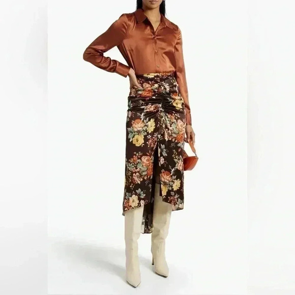 Veronica Beard Dresses & Skirts - NWOT Veronica Beard Pixie ruched floral print satin midi skirt in Oxblood